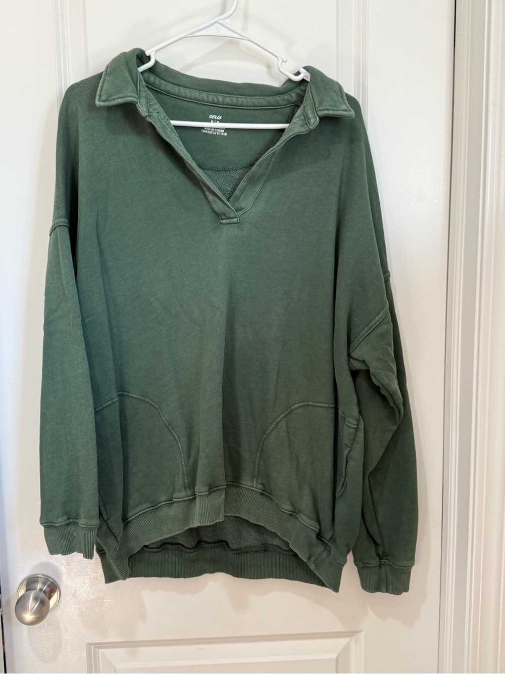 Aerie Green Collared Pullover Sweatshirt